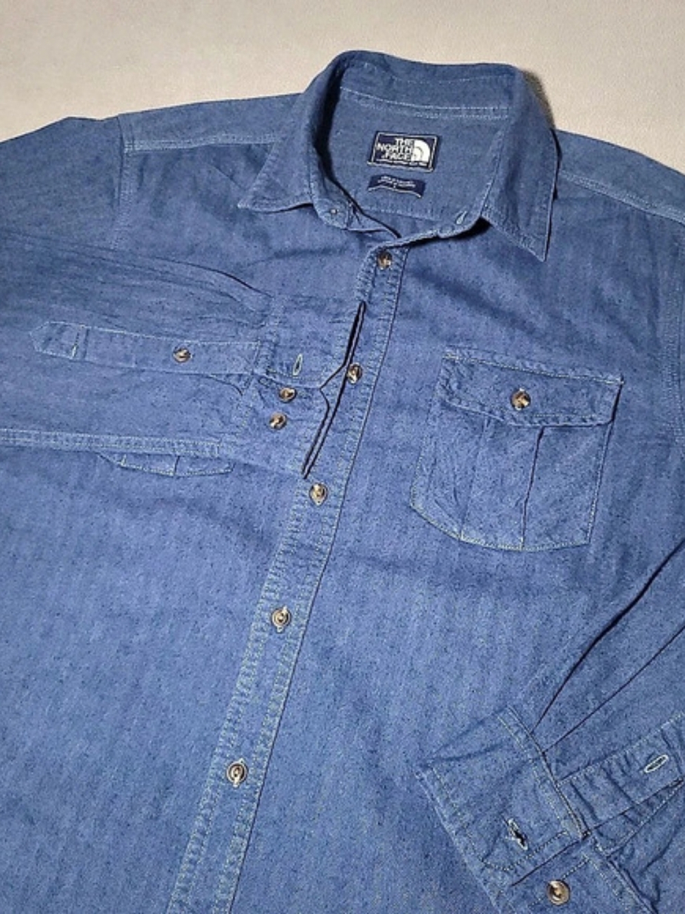 The North Face Blue Herringbone Cotton Flannel Work Shirt Mens Large L Gorpcore